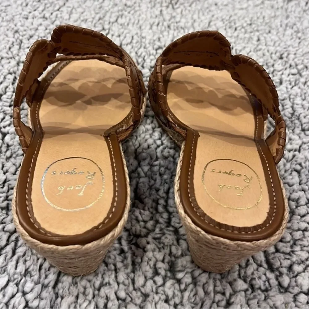 NWOT Jack Rogers Shelby Espadrille Tan Leather Wedge Slide Sandals